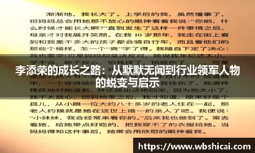 李添荣的成长之路：从默默无闻到行业领军人物的蜕变与启示